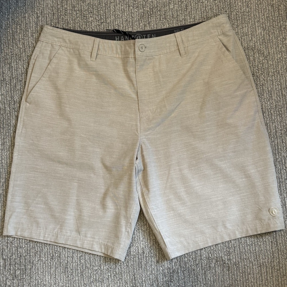 Hang Ten Men's 40x11 Khaki Tan Hybrid Lightweight Stretch Quick Dry Shorts